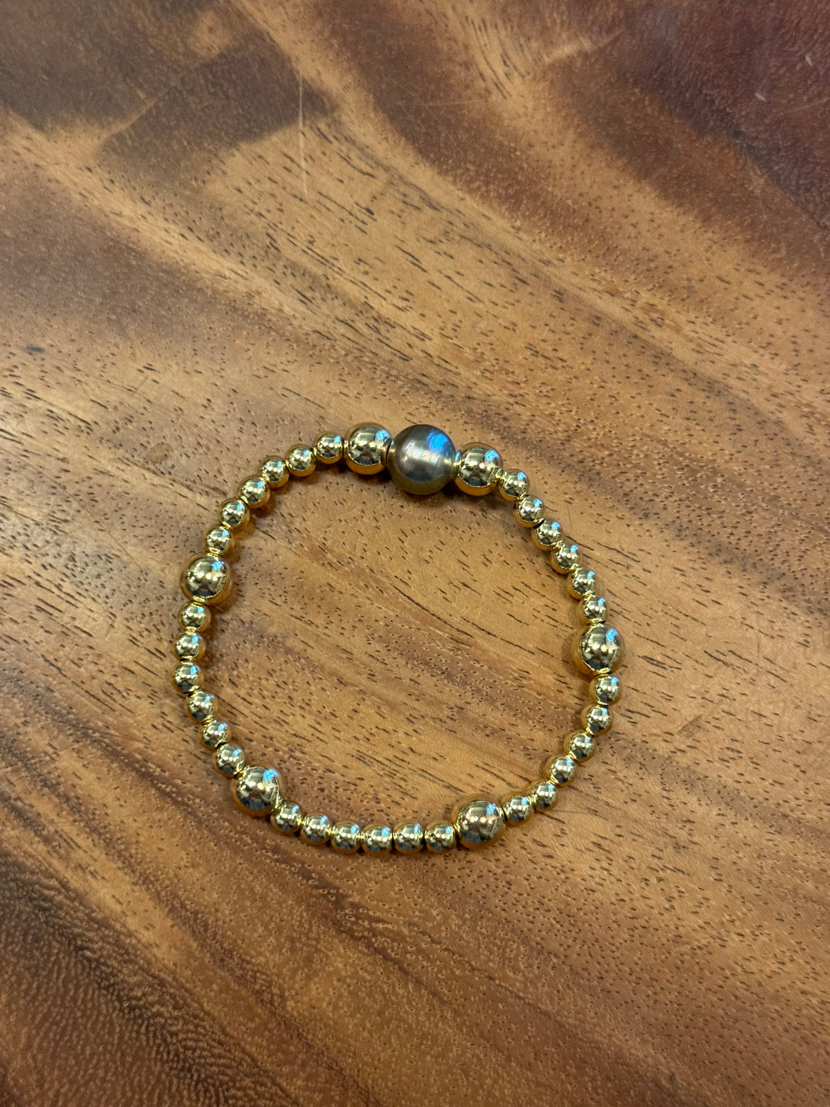 Tahitian/Edison Pearl Gold Beaded Stretchy Bracelet Big Bead