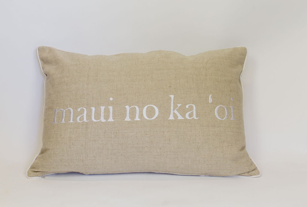 Maka Sea Linen Rectangle Pillow | Maui No Ka Oi and Whimsey Whale (Two-sided)