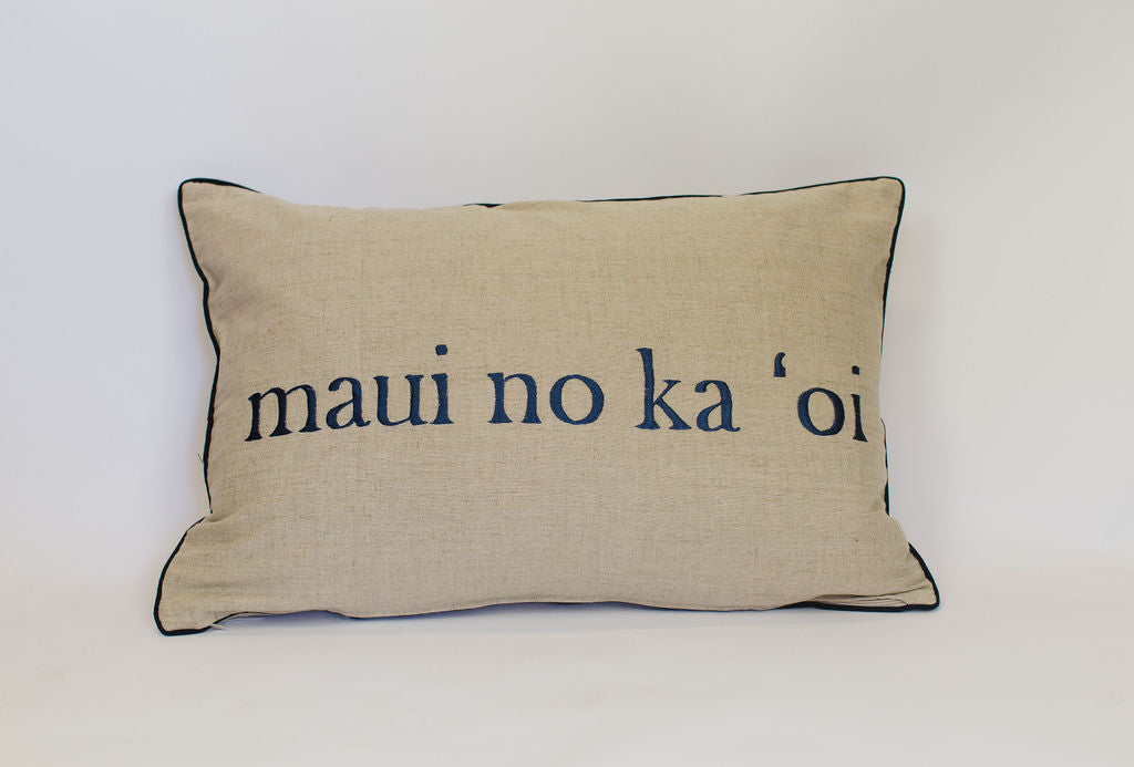 Maka Sea Linen Rectangle Pillow | Maui No Ka Oi and Whimsey Whale (Two-sided)