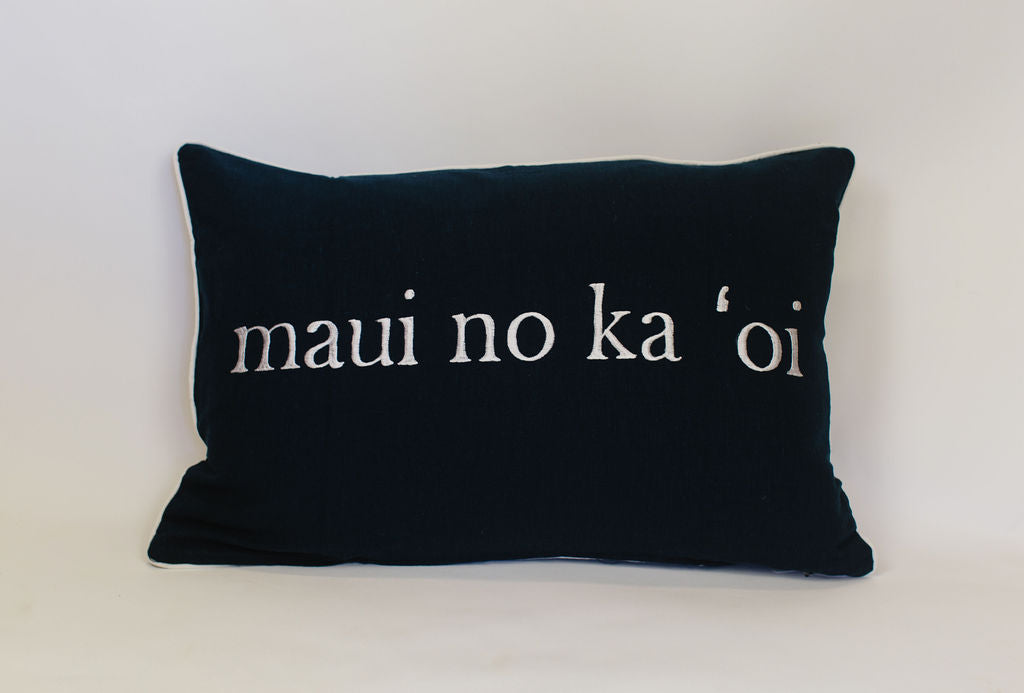 Maka Sea Linen Rectangle Pillow | Maui No Ka Oi and Whimsey Whale (Two-sided)