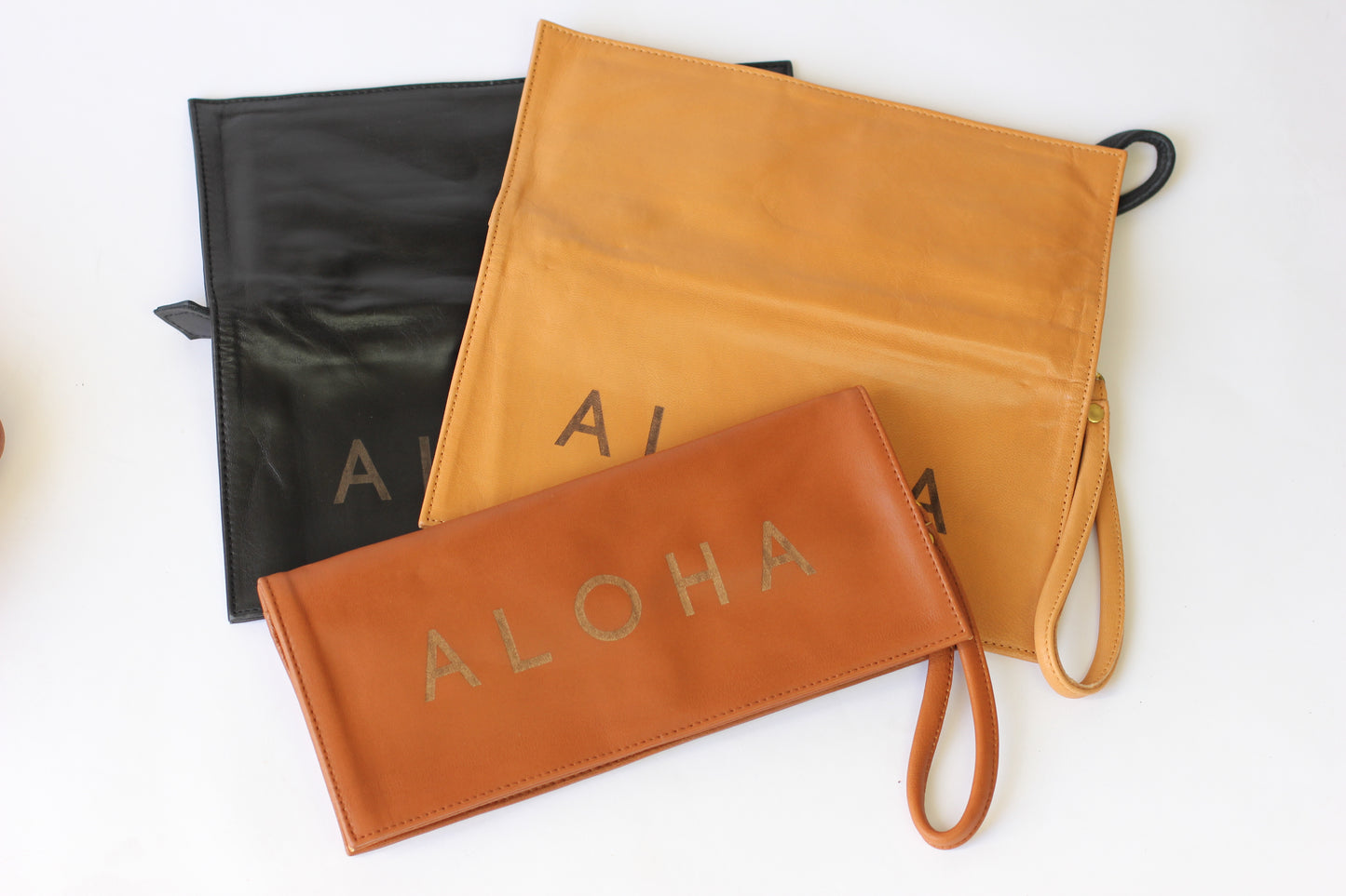 Lilo | Long Foldover Leather Wallet | "Aloha" embossed