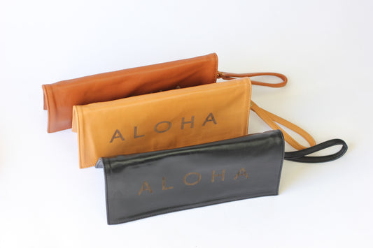 Lilo | Long Foldover Leather Wallet | "Aloha" embossed