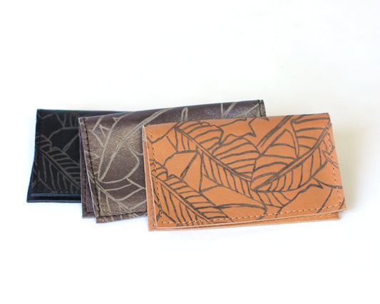 Alola Maui Leather Business Card Holder | Banana leaf embossed | Assorted colors