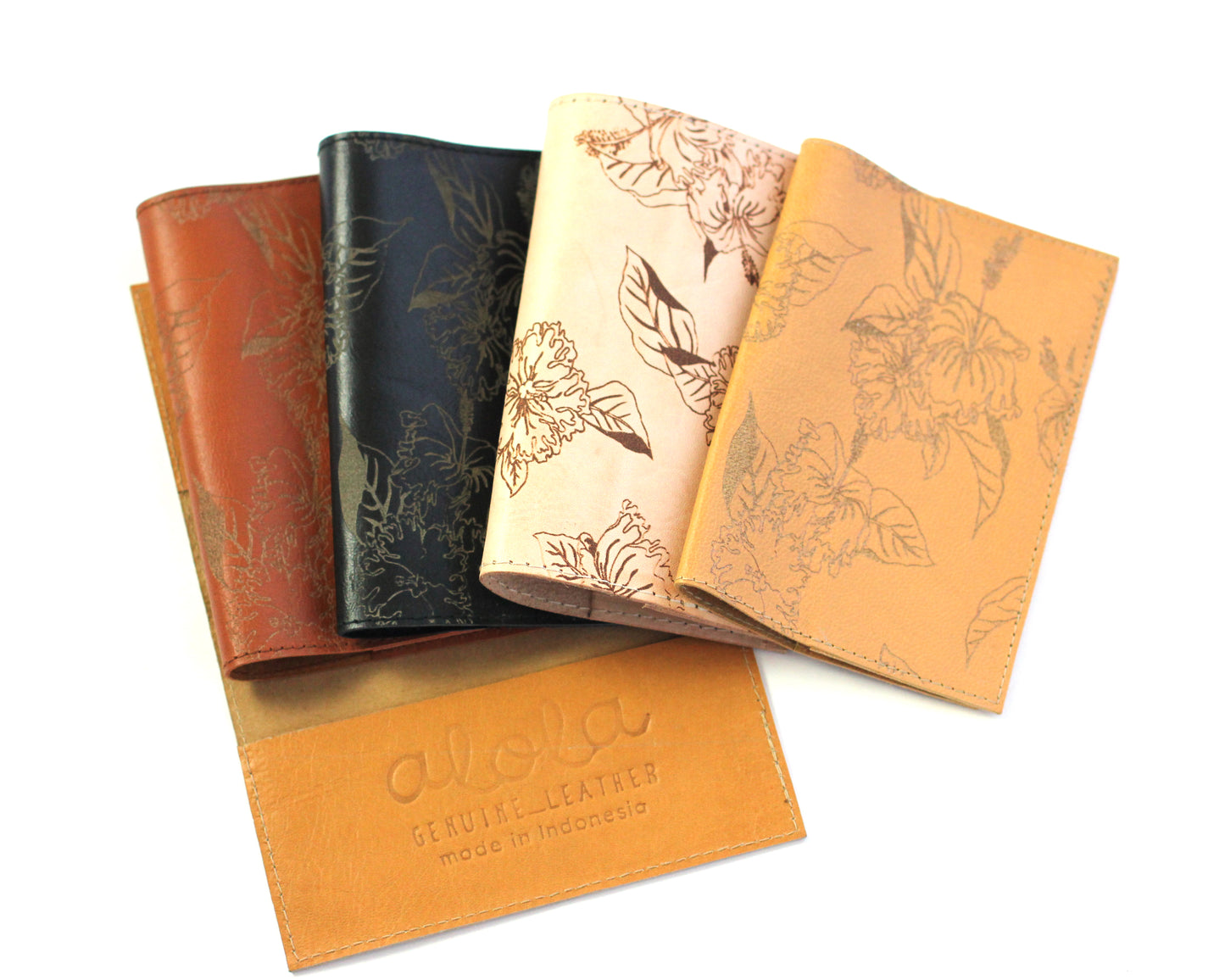 Leather Passport Holder | Tropical flowers embossed | Assorted colors