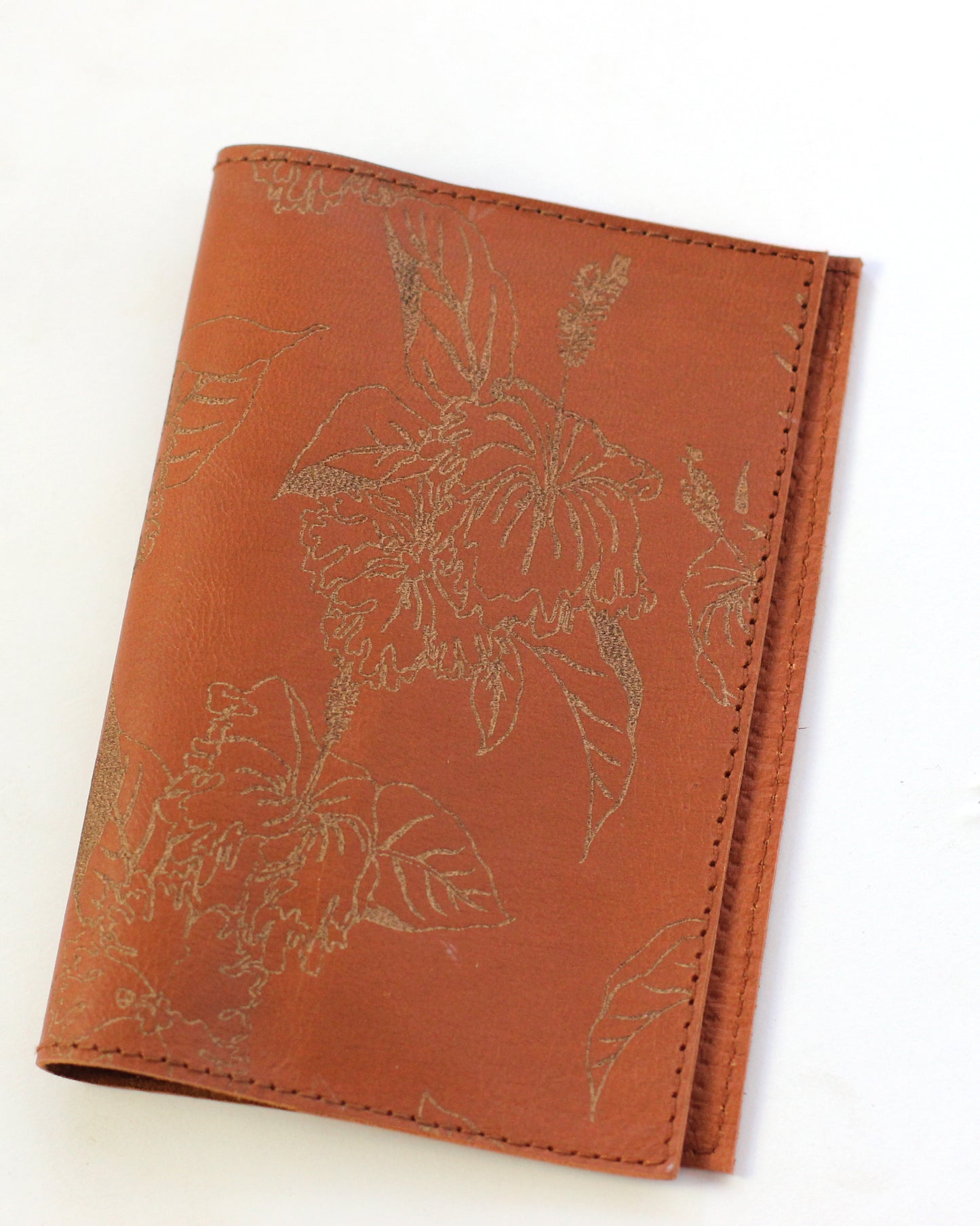 Leather Passport Holder | Tropical flowers embossed | Assorted colors