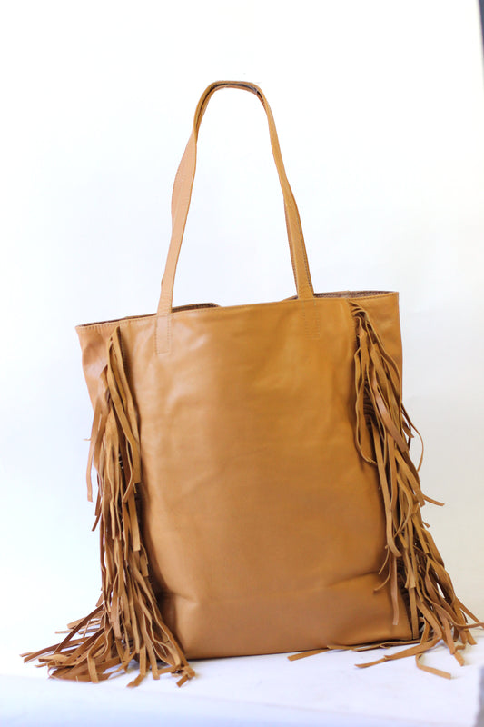 Fringed Simple Shopper Leather Tote | Assorted colors