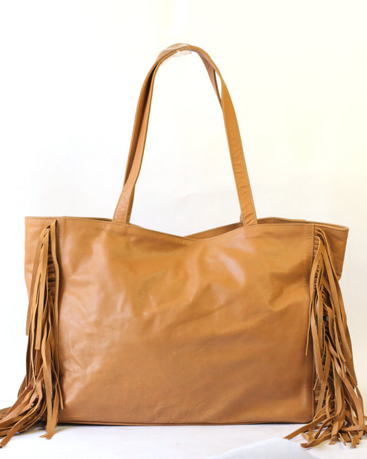 Lynda leather tote with side fringe | Assorted colors