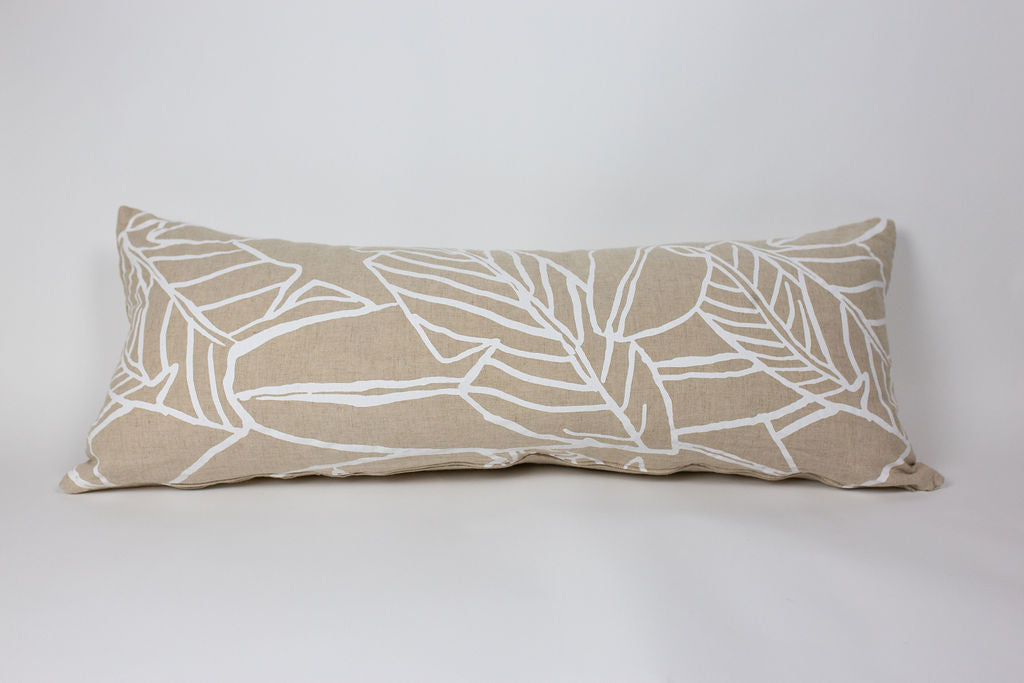 Maka Sea x Alola Maui Linen Lumbar Pillow | Aloha and Banana Leaves (Two-sided)