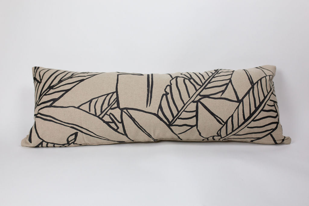 Maka Sea x Alola Maui Linen Lumbar Pillow | Aloha and Banana Leaves (Two-sided)