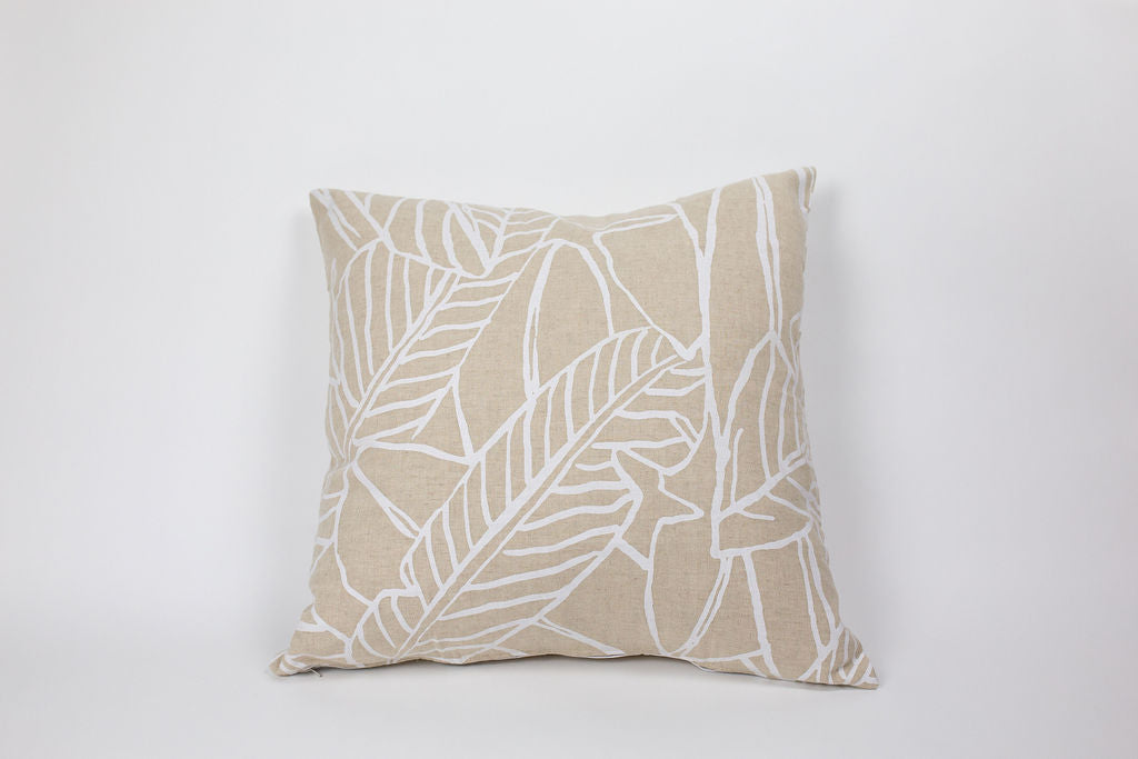 Maka Sea x Alola Maui Square Linen Pillow | Banana Leaves and Stripes (Two-sided)