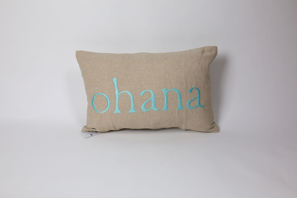 Maka Sea Linen Rectangle Pillow (Large) | 'Ohana and Family (Two-sided)