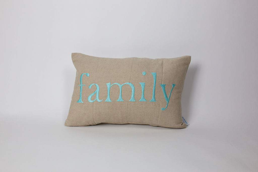 Maka Sea Linen Rectangle Pillow (Large) | 'Ohana and Family (Two-sided)