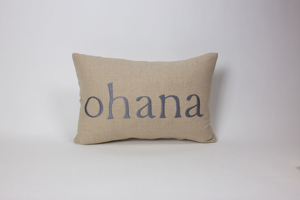 Maka Sea Linen Rectangle Pillow (Small) | 'Ohana and Family (Two-sided)