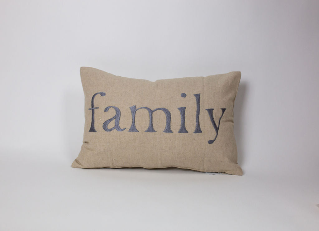 Maka Sea Linen Rectangle Pillow (Small) | 'Ohana and Family (Two-sided)