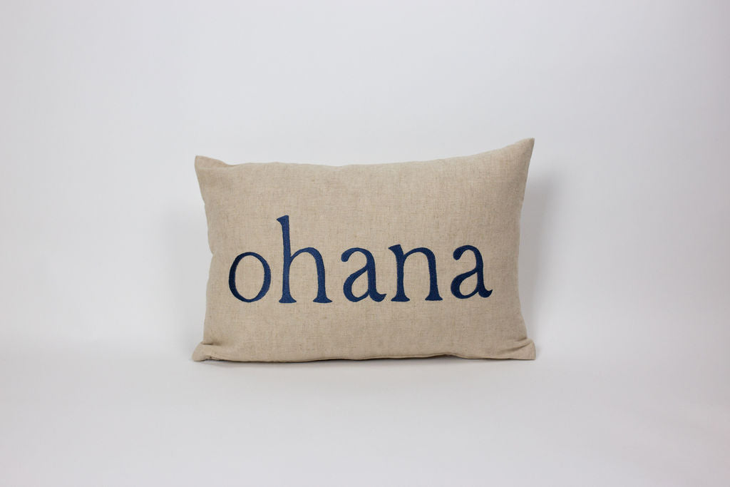 Maka Sea Linen Rectangle Pillow (Large) | 'Ohana and Family (Two-sided)