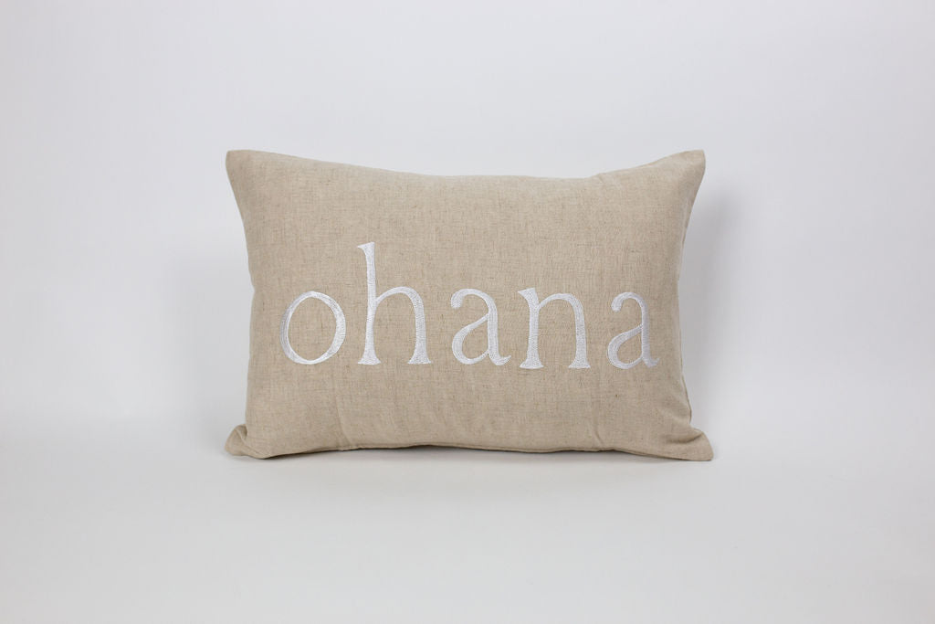 Maka Sea Linen Rectangle Pillow (Large) | 'Ohana and Family (Two-sided)