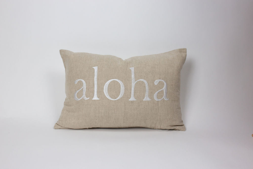 Square Hawaii | Aloha Embroidered Reverse Text Pillow Cover