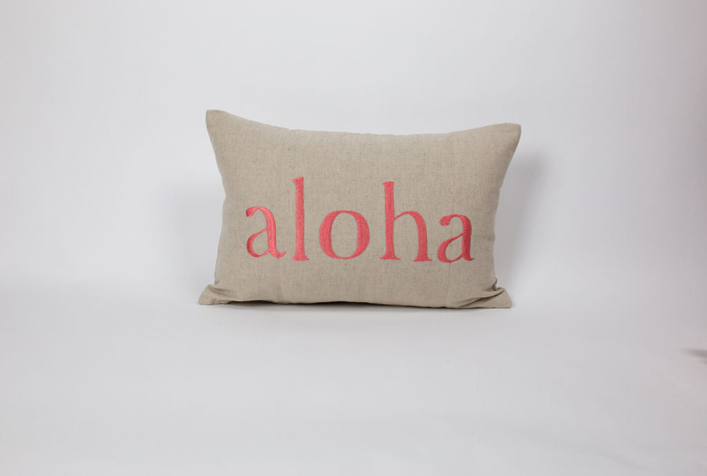 Square Hawaii | Aloha Embroidered Reverse Text Pillow Cover