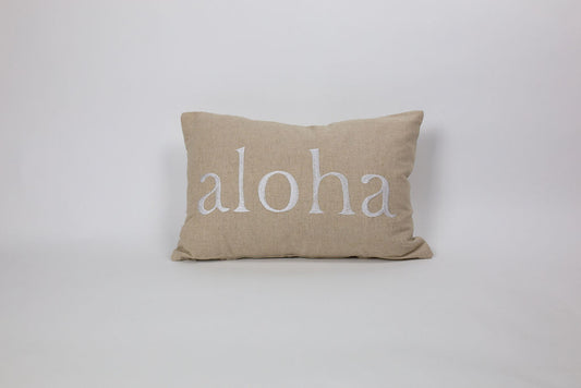 Maka Sea Linen Small Rectangle Pillow | Aloha and Love (Two-sided)