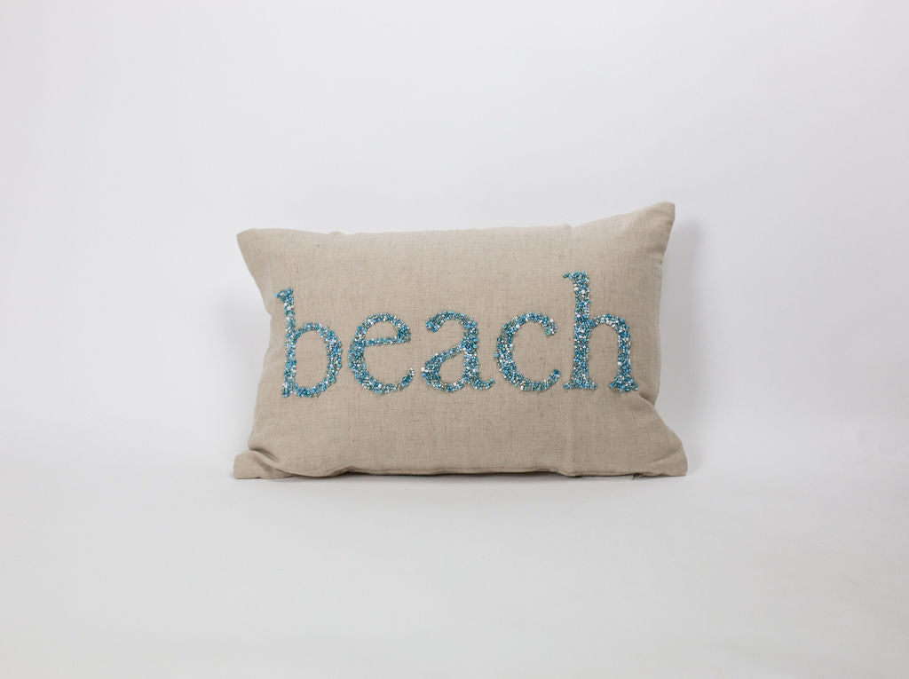 Maka Sea Linen Beaded Rectangle Pillow (Large) | BEACH