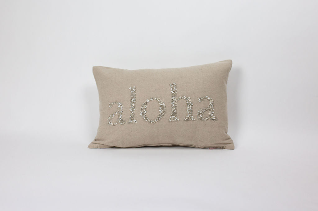 Maka Sea Linen Beaded Rectangle Pillow (Small) | Maui or Aloha