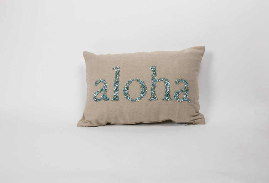 Maka Sea Linen Beaded Rectangle Pillow (Small) | Maui or Aloha