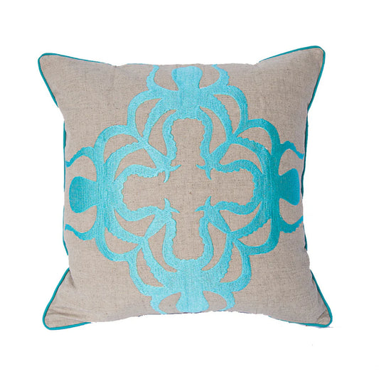 Maka Sea Embroidered Square Linen Pillow | Lani Kai Collection | Octopus