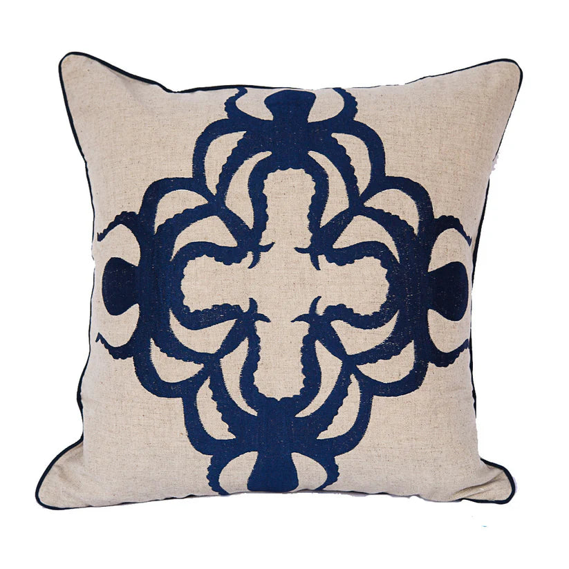 Maka Sea Embroidered Square Linen Pillow | Lani Kai Collection | Octopus