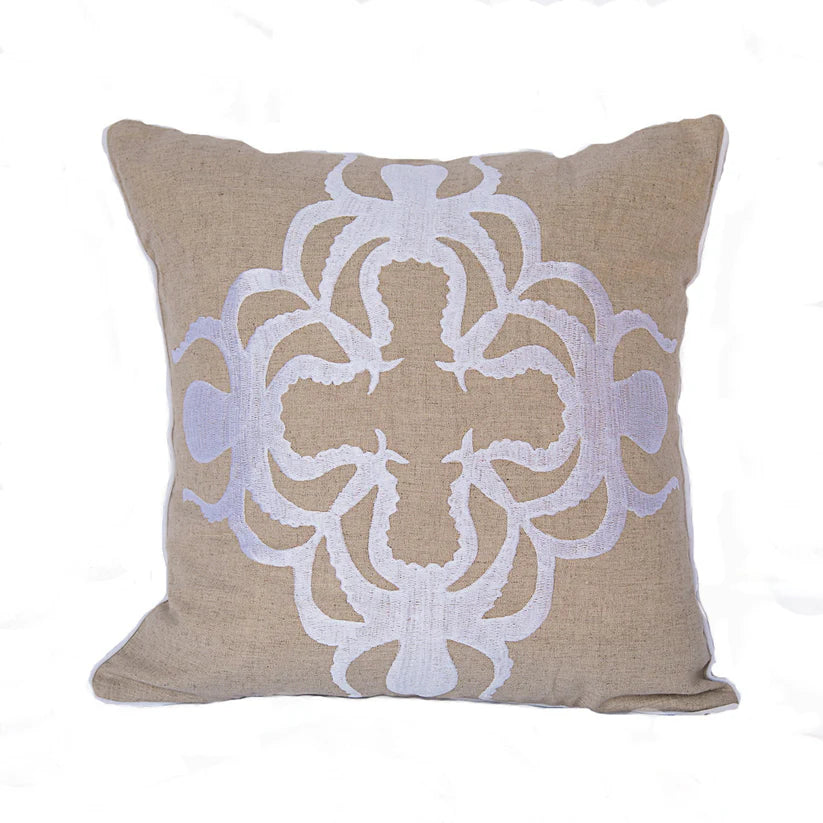 Maka Sea Embroidered Square Linen Pillow | Lani Kai Collection | Octopus