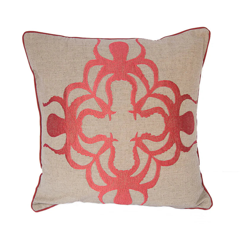 Maka Sea Embroidered Square Linen Pillow | Lani Kai Collection | Octopus