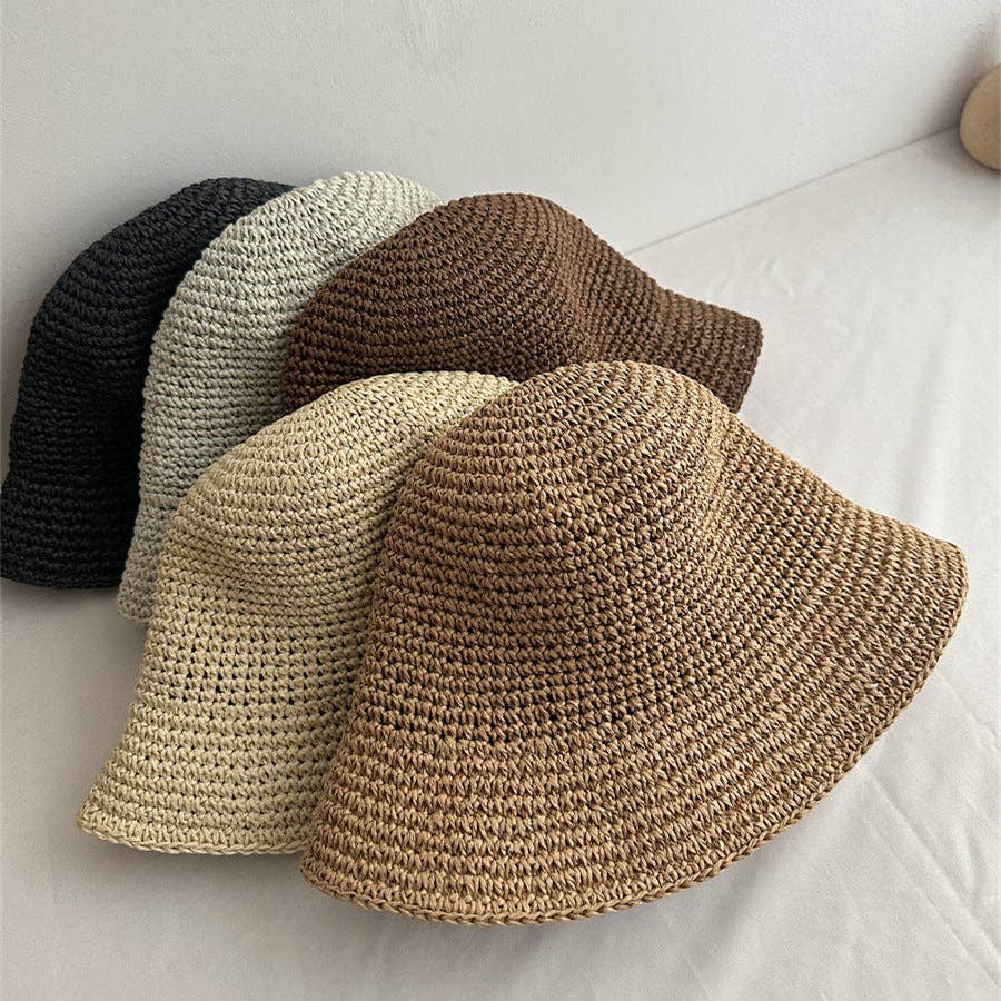 Minimalist Foldable Raffia Straw Bucket Hat MK2RTK6W6HAT181