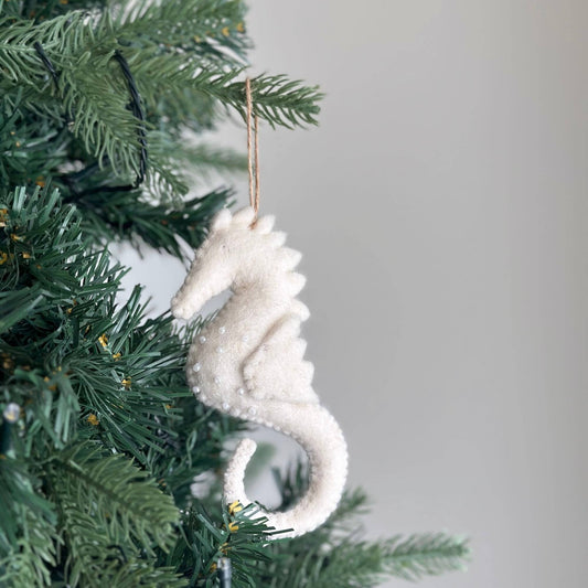Felt White Seahorse Ornament