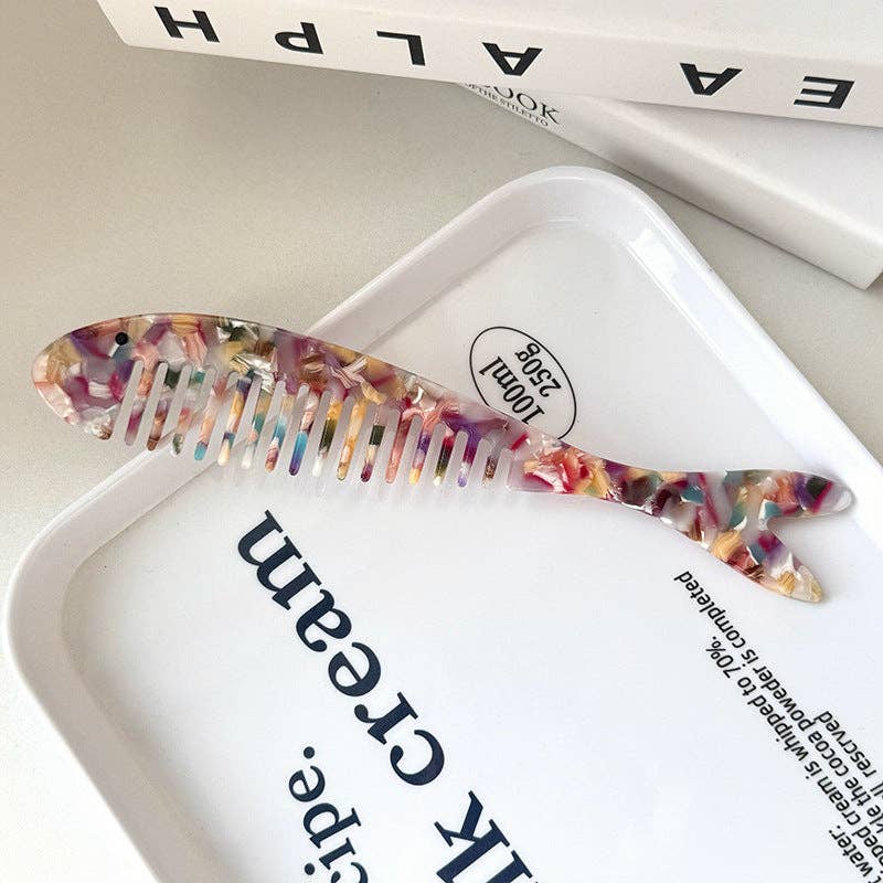 Chic Fish Shape Marble Acetate Portable Hair Combs MK2PPM6CT5CB54