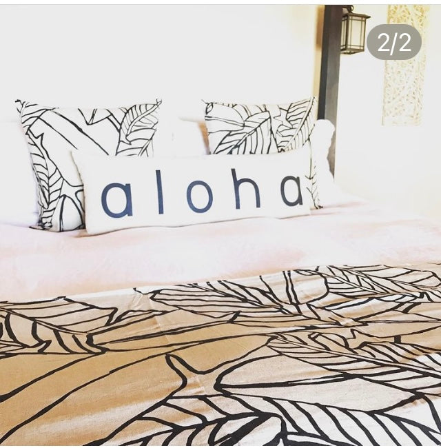 Maka Sea x Alola Maui Square Linen Pillow | Banana Leaves and Stripes (Two-sided)