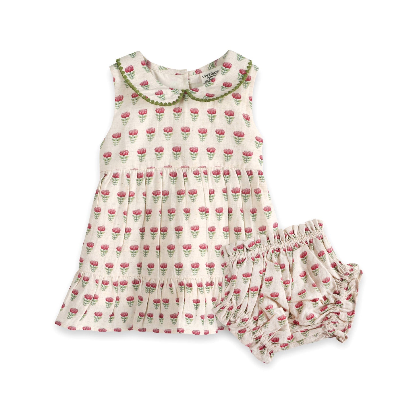 Mia Block Print Floral Baby Dress + Bloomer (Organic)