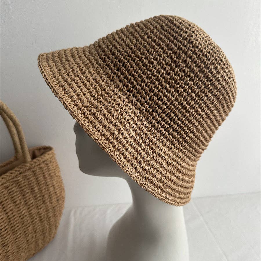 Minimalist Foldable Raffia Straw Bucket Hat MK2RTK6W6HAT181