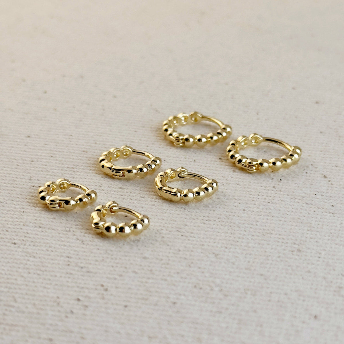 18k Gold Filled Mini Beaded Clicker Hoop Earrings