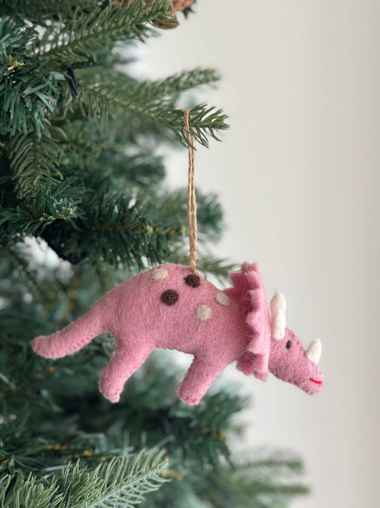 Felt Dinosaur Ornament - Pink Triceratops