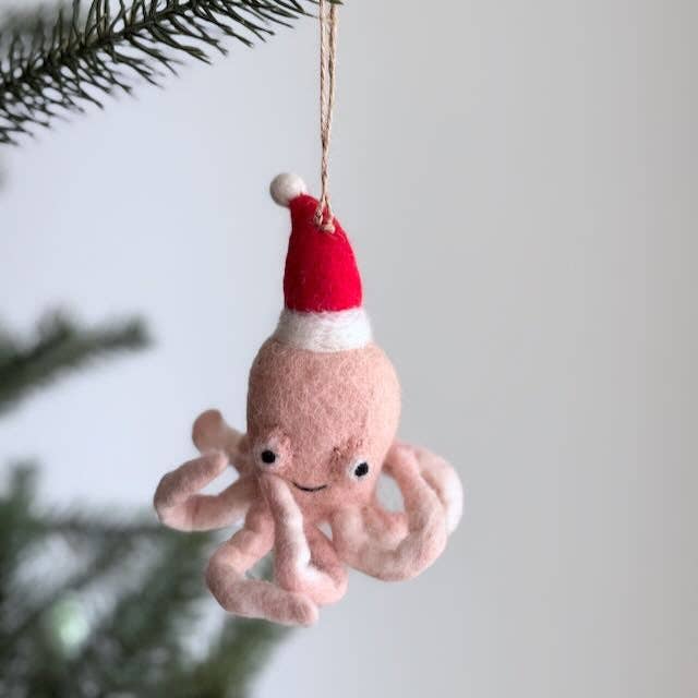 Felt Ornament - Octopus with Xmas Hat