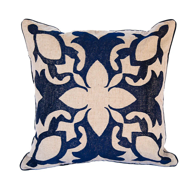 Maka Sea Embroidered Square Linen Pillow | Lanikai Collection | Sea Turtle