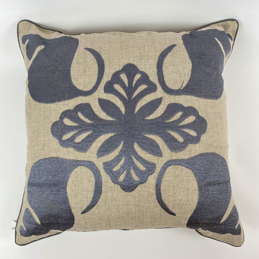 Maka Sea Embroidered Square Linen Pillow | Lanikai Collection | Turbo Shell