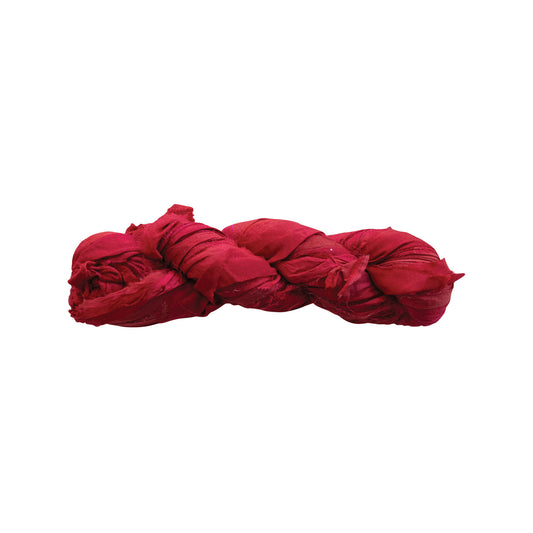 Approximately 70-75 Yard Recycled Torn Silk Ribbon, Berry Red (Each One Will Vary)
